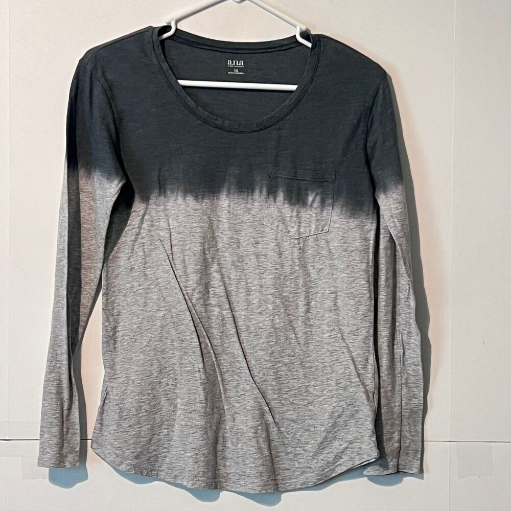 Ana Womens T-Shirt Size XS Grey Color Block Two-Tone Basic Lightweight Pocket